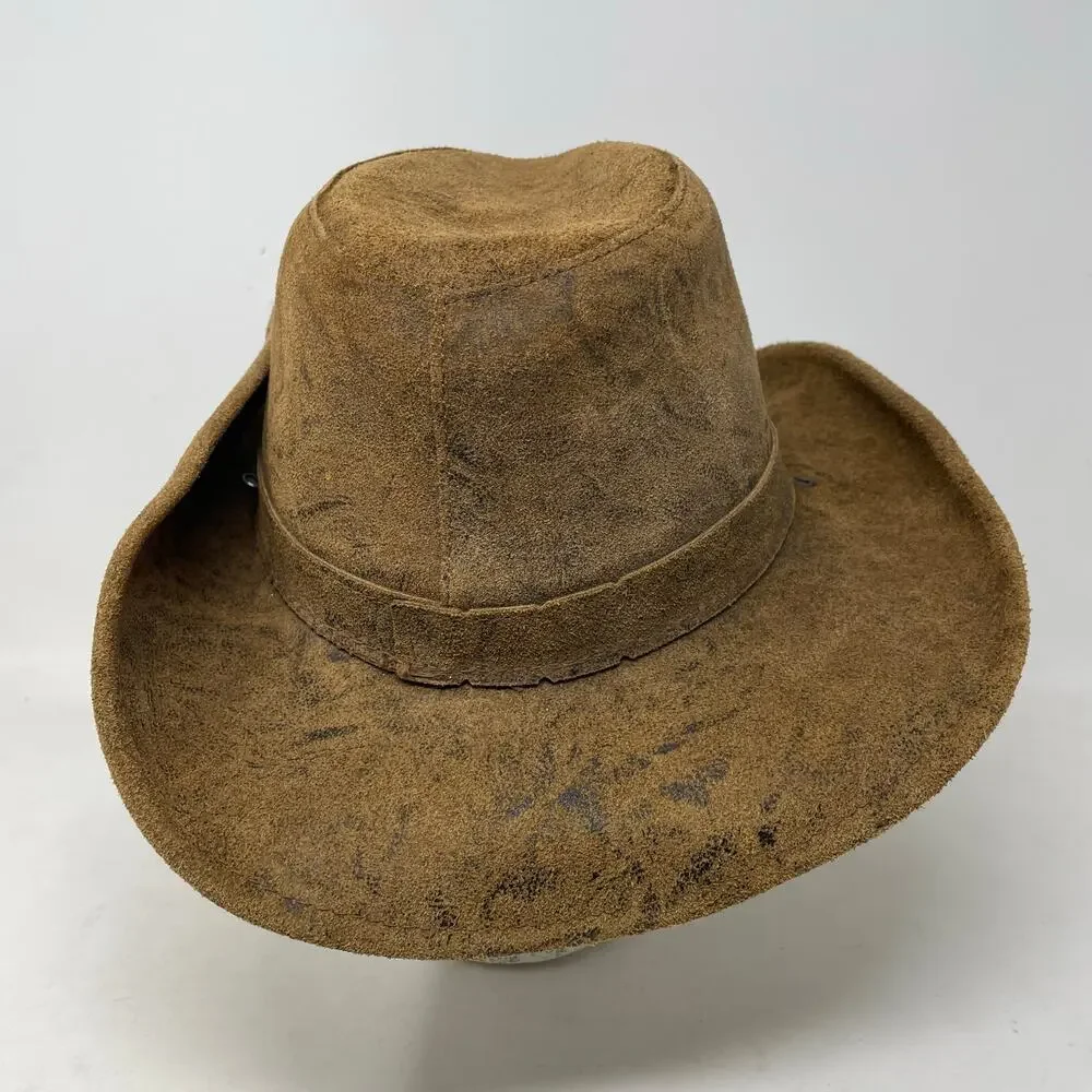 Henschel Hats Mountaineer Western Leather Aussie Hat Brown Distressed unisex L